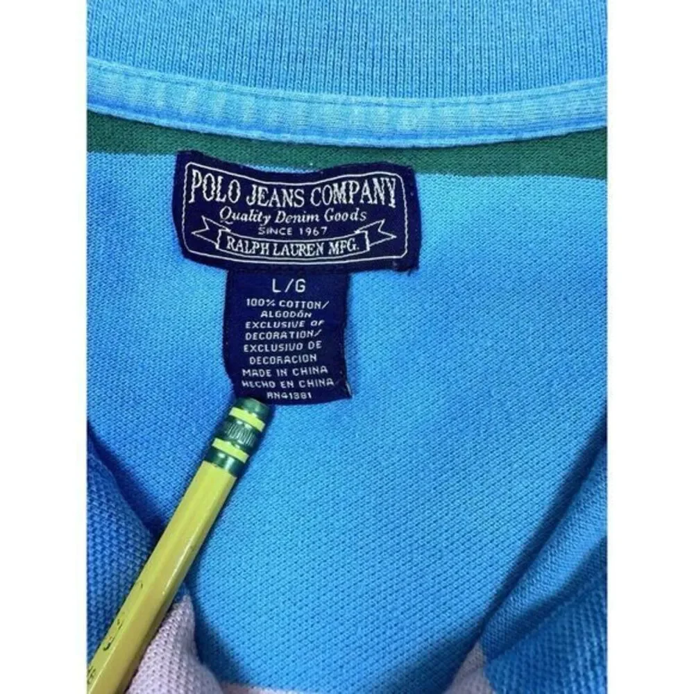 Polo Jeans Co. Polo Shirt Striped Colour Block Cotton‎ Knit vtg Short Sleeve L